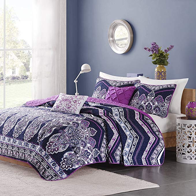 Intelligent Design ID80-476 Adley Coverlet Set Twin/Twin X-Large Purple,Twin/XL