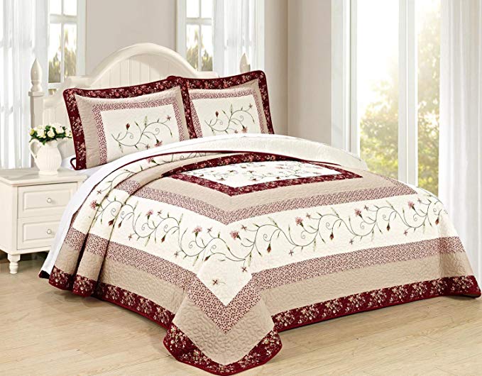 All American Collection New 3pc Georgia Embroidered Bedspread/Quilt Set (King 3pc)