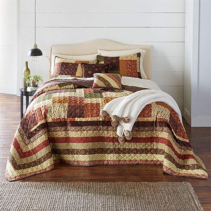 BrylaneHome Salem Harvest Bedspread (Brown Multi,Queen)