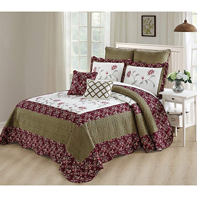 Home Soft Things Serenta Bedspread Coverlet Oversized Saigon 7 Piece Set, King, Green