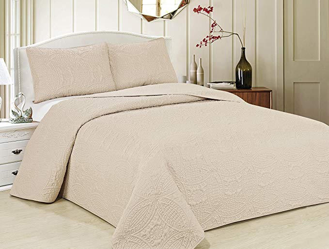 Royal Home Decor 3-pc Bedspread Set with Geometry Pattern (Cal King, Peach)