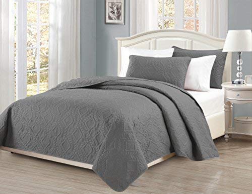 Fancy Collection 3pc Full/Queen Oversize Bedspread Coverlet Set Embossed Solid Gray New