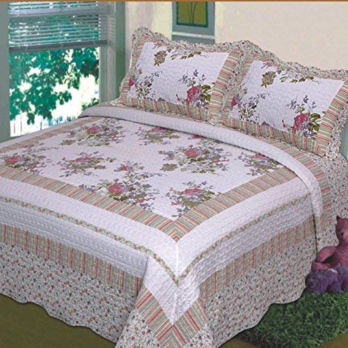 Fancy Collection 3pc Bedspread Bed Cover Floral Off White Green Purple Green Pink Queen Over size 100