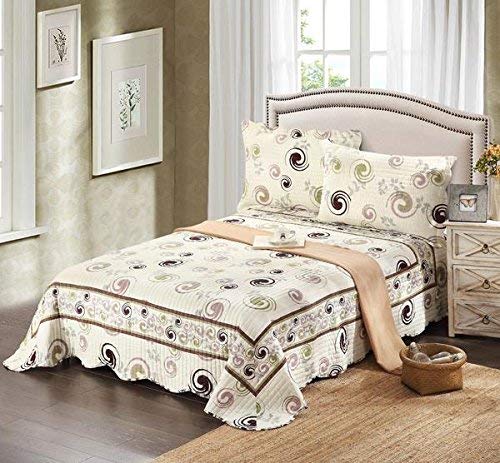 Tache 3 Piece Summer Showers Spiral Scalloped White Multi Color Reversible 100% Cotton Bedspread Coverlet Quilt Set, Cal King