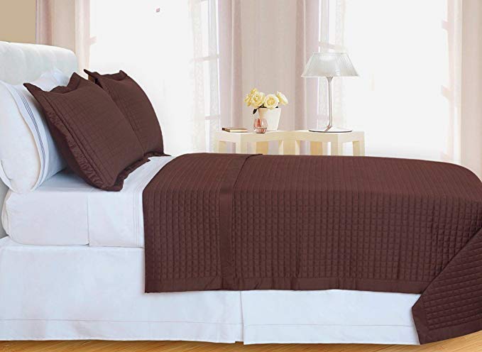 Twin Size 400 Thread count Chocolate Coverlet Set Including Matching Shams 100% Cotton