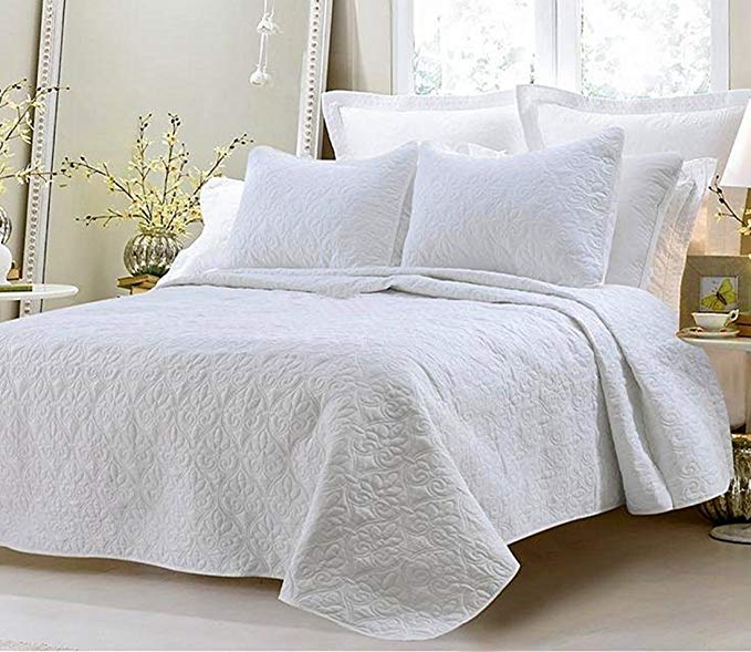 CC&DD HOME FASHION All Season Oversized Quilted 3-Piece Bedspread/Coverlet Sets, King/California King, White