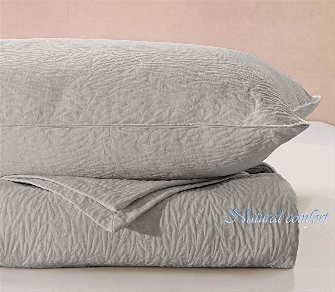 Natural Comfort Matelasse Blanket Coverlet, Raindrop Pattern, King, Light Grey