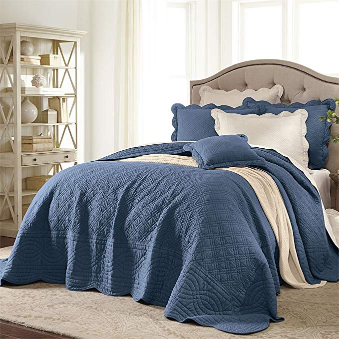 BrylaneHome Florence Bedspread (Smoky Blue,King)