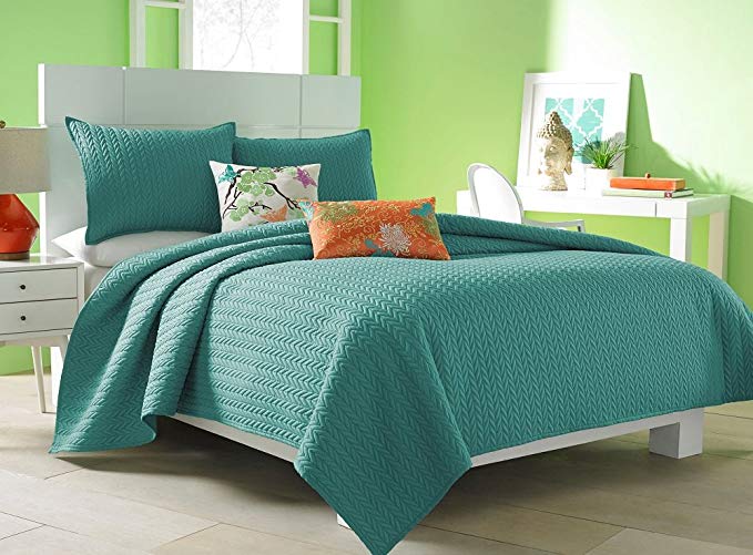 Five Queens Court Catori Full/Queen Coverlet, Jade