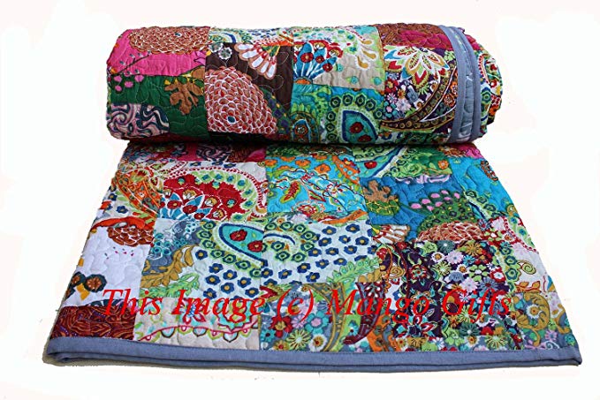 Indian Quilt Pure Cotton Premium Gudri (Quilt), Floral Print, King Size, Patch Work Quilt, King Size Bedspread 90