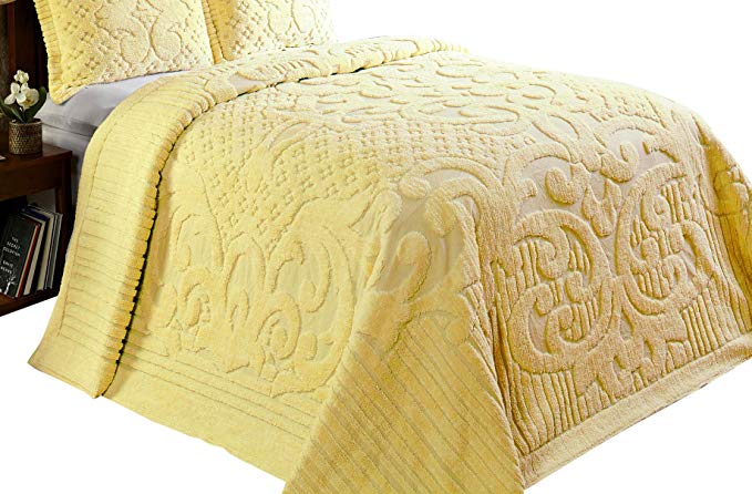 Better Trends/ Pan Overseas Ashton Chenille Bedspread, Queen, Yellow