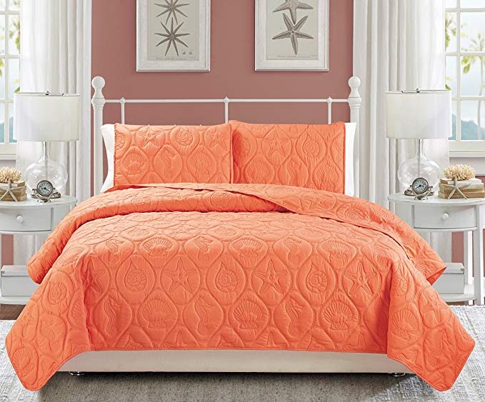 EverRouge Coral 3-Piece Bedspread Set, Orange King