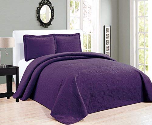 Mk Collection 3pc King/California/King Oversize Luxurious Embossed Coverlet Bedspread Set Solid Dark Purple New