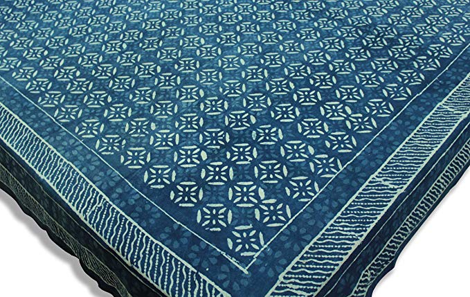 Cotton Block Print Bedspreads Indigo Dye Fabric Sheets King Queen Bed Cover Ethnic Floral Design Printed Tapestry Bedding 88 x 102 Inches