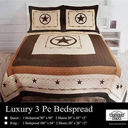 Western Peak 3 Pcs Star Patterned Luxury Quilt Bedspread Comforter ...